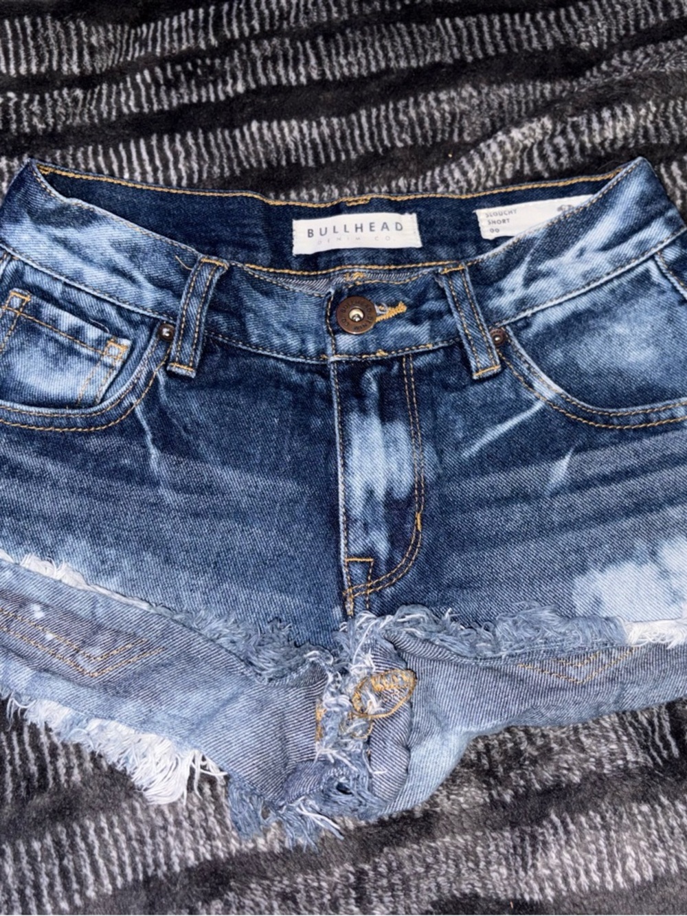 Bullhead Blue Washed Denim Shorts with Contrast Stitching